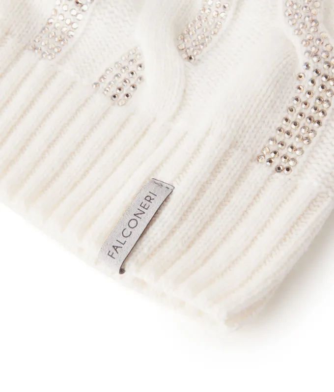 Berretto con trecce e strass in Cashmere Ultrasoft