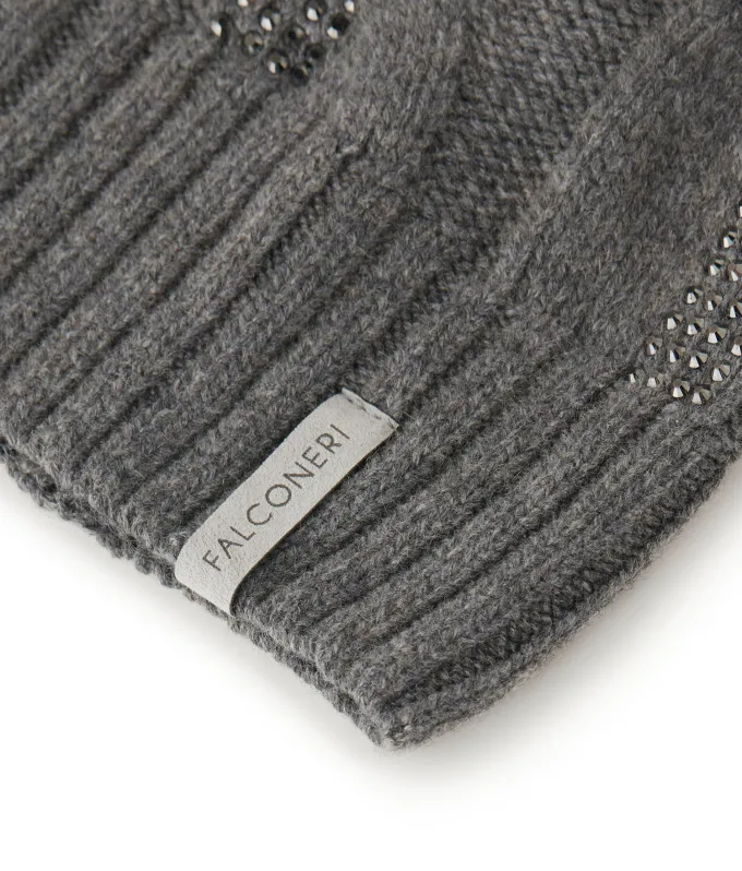 Berretto con trecce e strass in Cashmere Ultrasoft