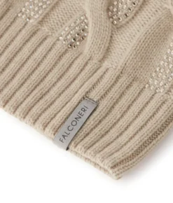 Berretto con trecce e strass in Cashmere Ultrasoft