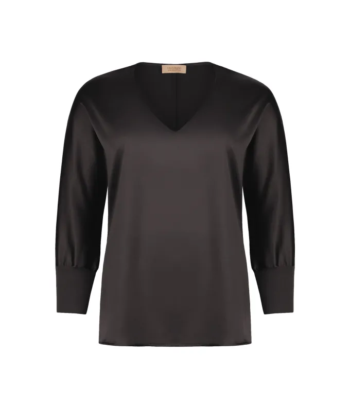 Blusa con scollo a V in seta