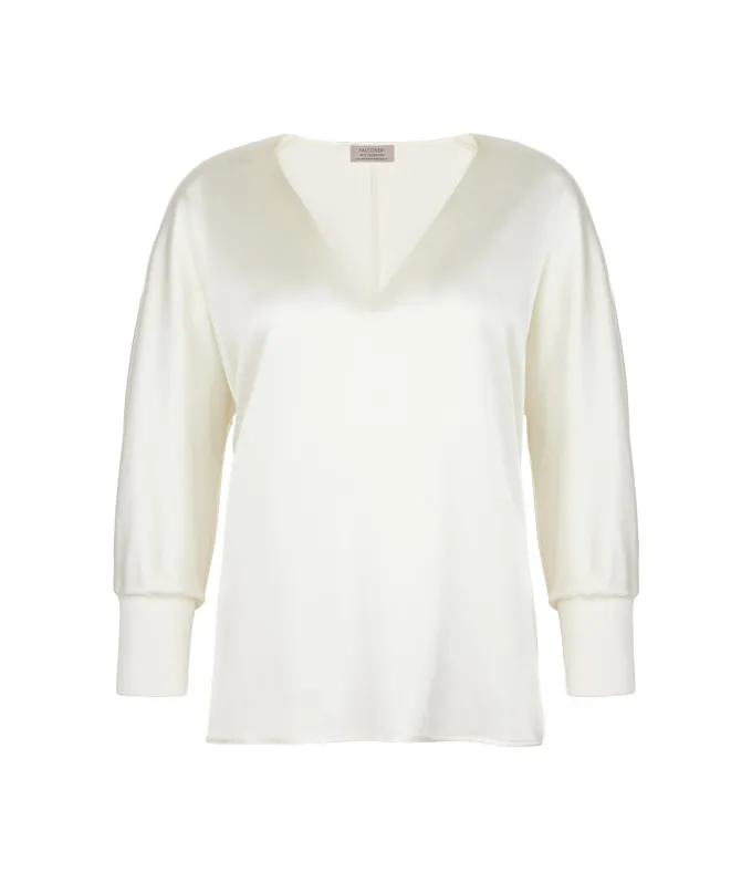 Blusa con scollo a V in seta