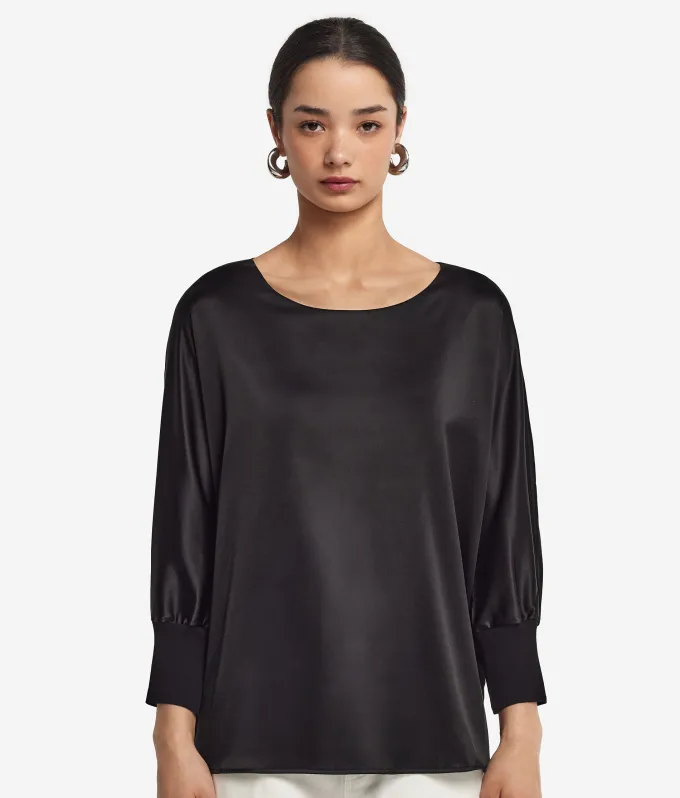 Blusa girocollo in seta