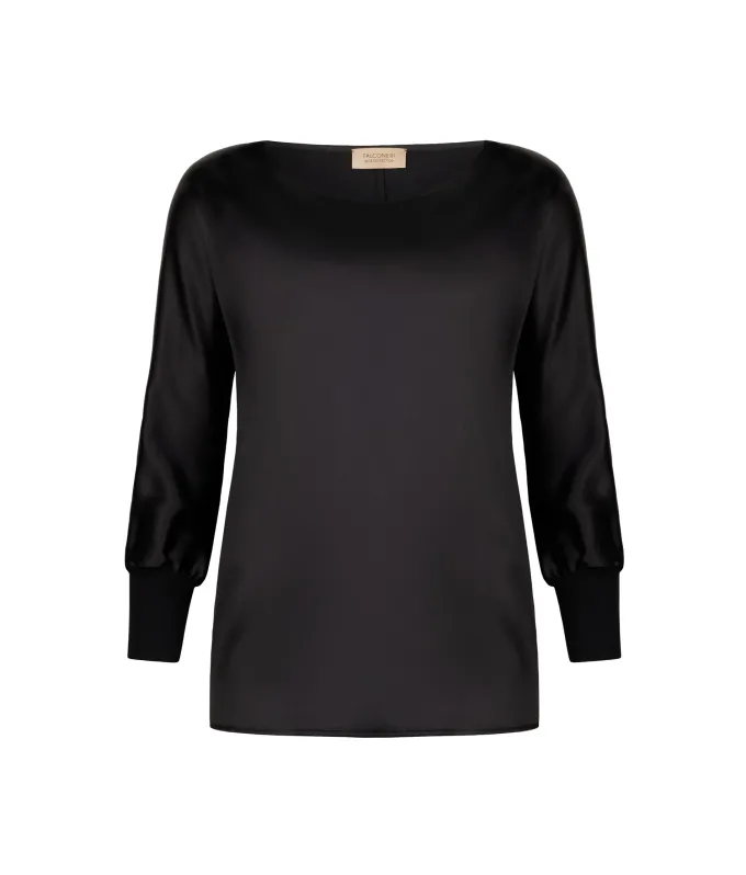 Blusa girocollo in seta