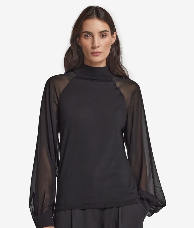 Blusa in Cashmere Ultrafine con inserto in seta