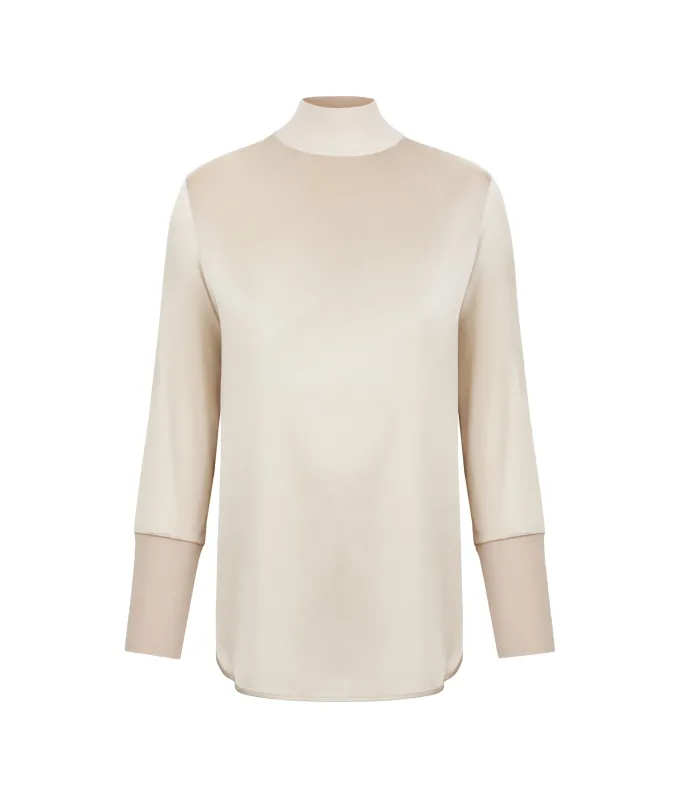 Blusa in raso di seta con inserti in maglia