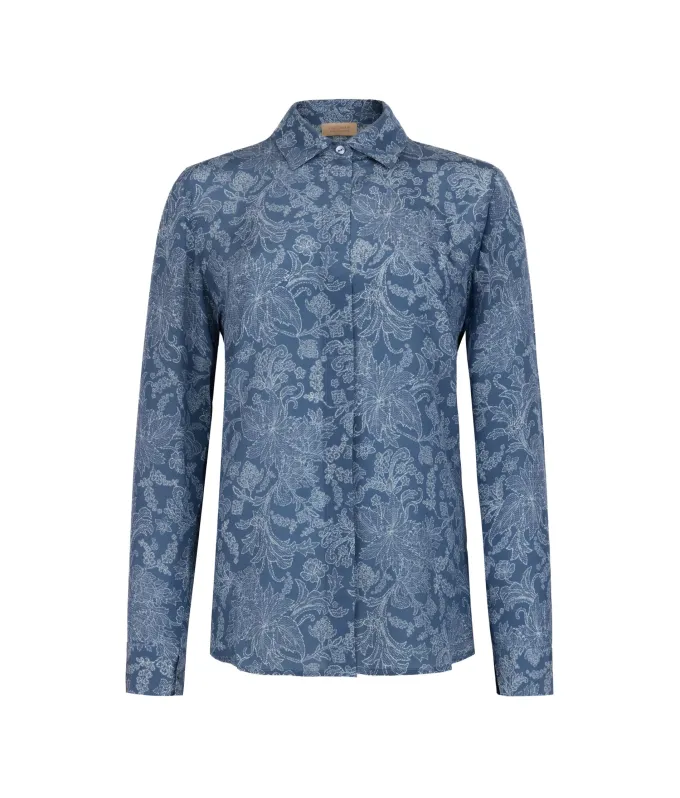 Camicia con colletto in seta stampata