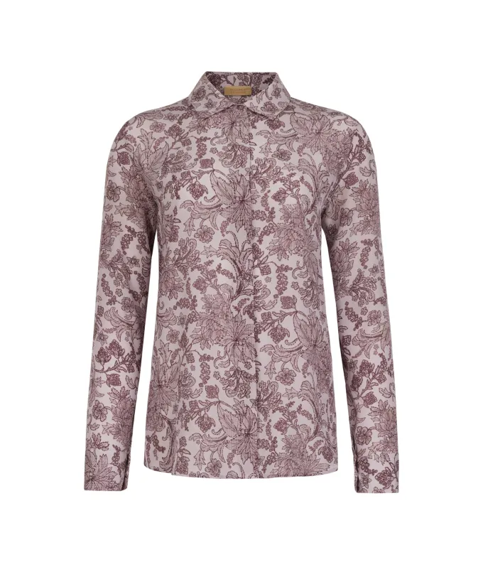 Camicia con colletto in seta stampata