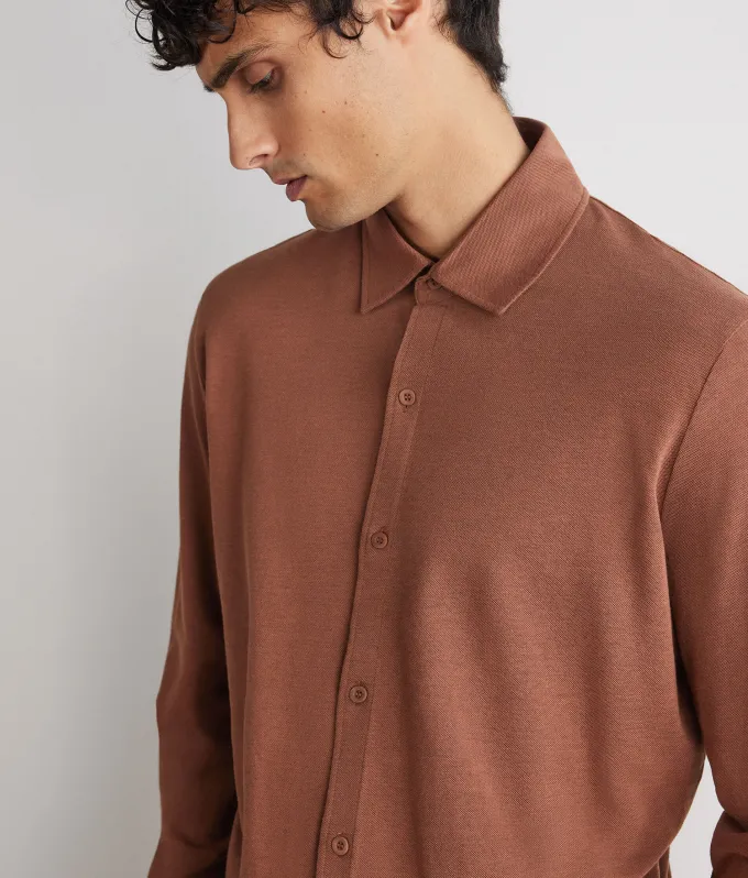 Camicia in piquet di cotone e seta