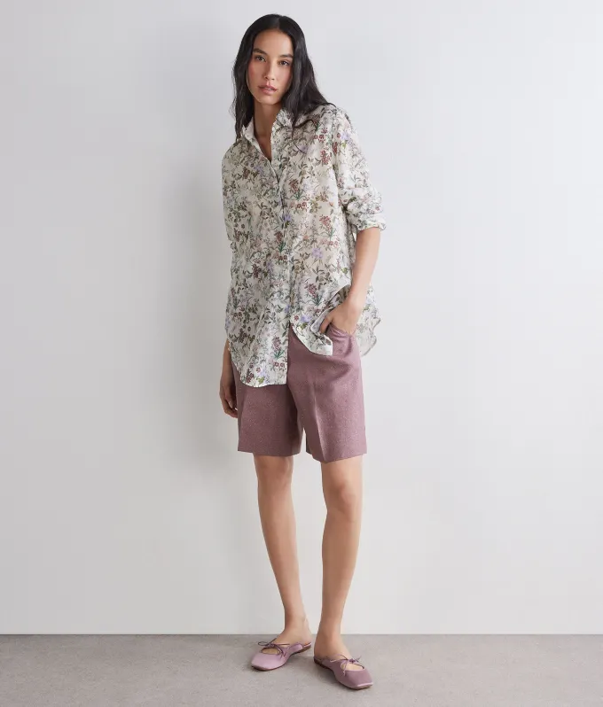 Camicia stampata in cotone seta con cristalli