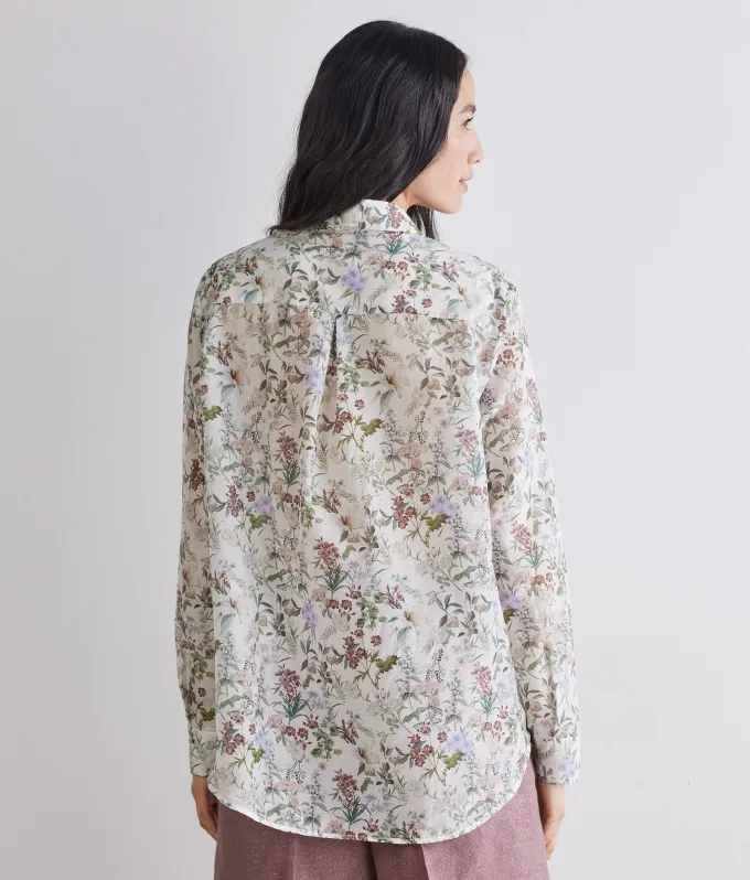 Camicia stampata in cotone seta con cristalli