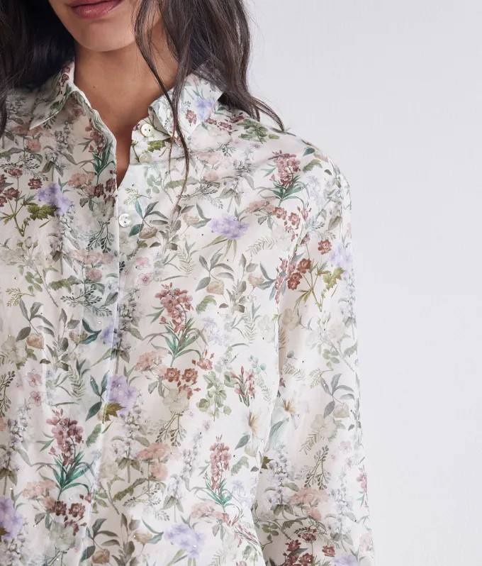 Camicia stampata in cotone seta con cristalli