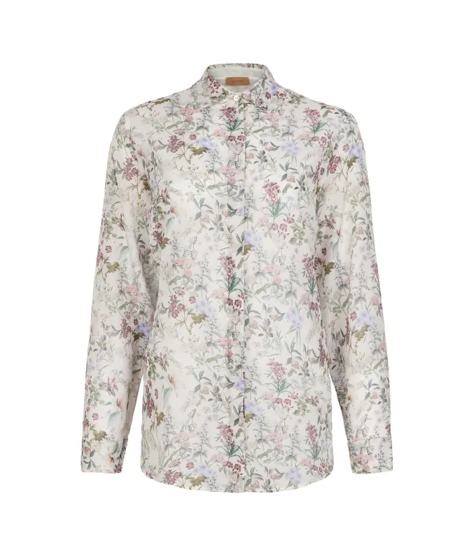 Camicia stampata in cotone seta con cristalli
