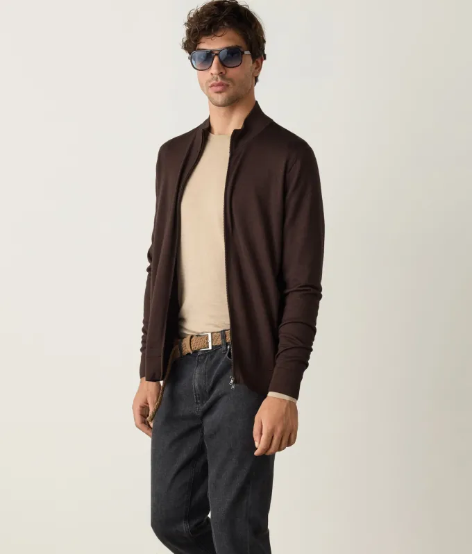 Cardigan con zip in Cashmere Ultrafine