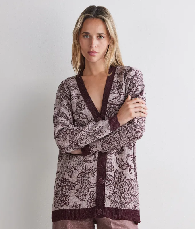 Cardigan jacquard botanico