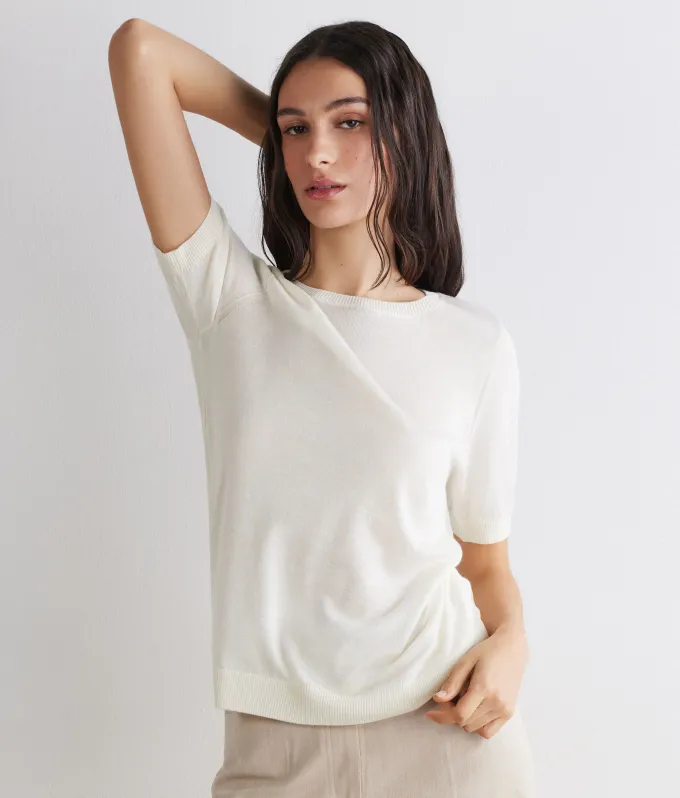 Girocollo a maniche corte in Cashmere Silkfine