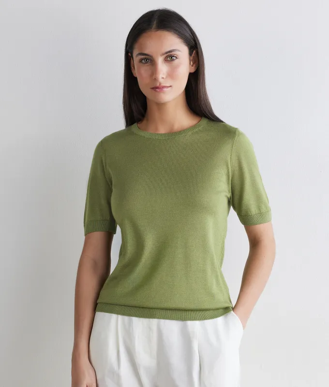 Girocollo a maniche corte in Cashmere Silkfine