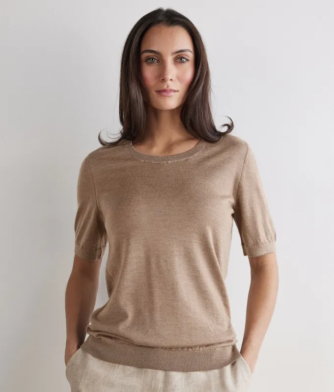 Girocollo a maniche corte in Cashmere Ultrafine