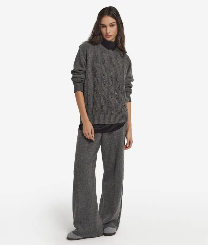 Girocollo con trecce e strass in Cashmere Ultrasoft