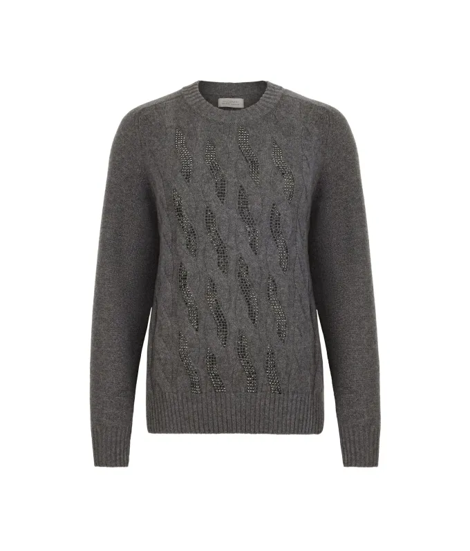 Girocollo con trecce e strass in Cashmere Ultrasoft