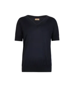 Maglia con Scollo a V a Maniche Corte in Seta Cotone