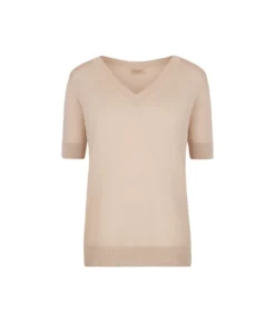 Maglia con Scollo a V a Maniche Corte in Seta Cotone