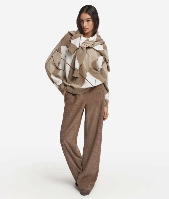 Maglia con scollo a V a rombi in Cashmere Ultrasoft
