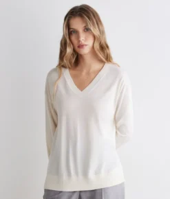 Maglia con scollo a V e spacchi in Cashmere Ultrafine