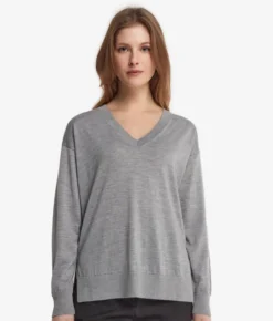 Maglia con scollo a V e spacchi in Cashmere Ultrafine