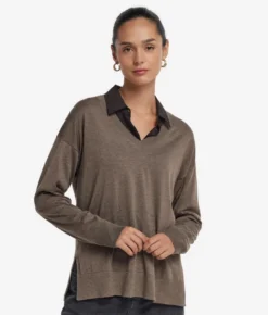 Maglia con scollo a V e spacchi in Cashmere Ultrafine
