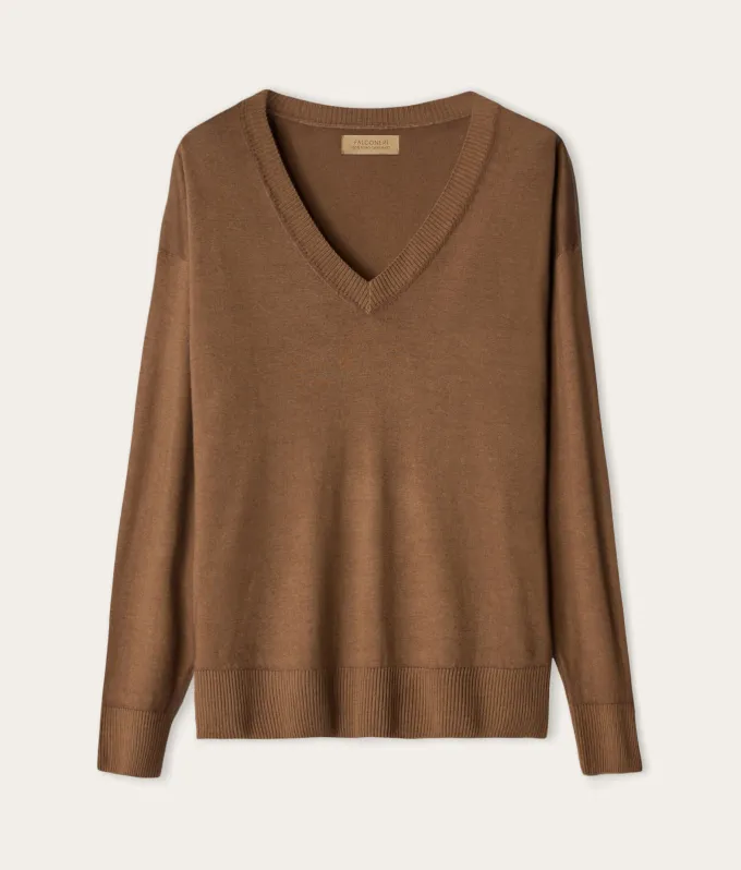 Maglia con scollo a V e spacchi in Cashmere Ultrafine
