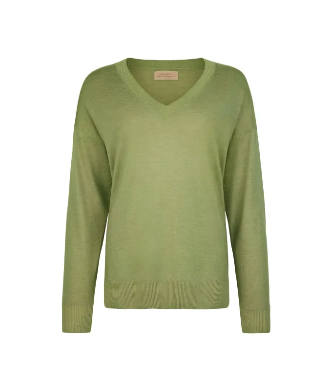 Maglia con scollo a V e spacchi in Cashmere Ultrafine