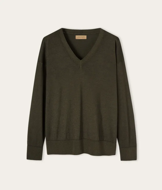 Maglia con scollo a V e spacchi in Cashmere Ultrafine