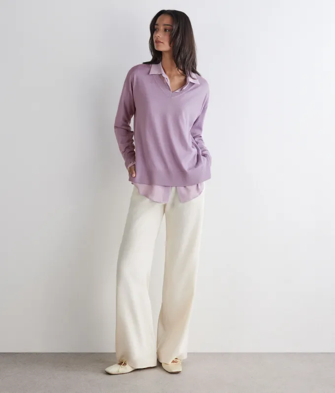 Maglia con scollo a V e spacchi in Cashmere Ultrafine