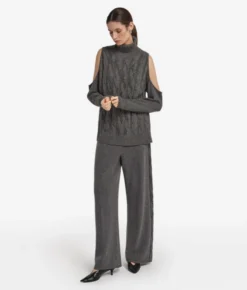 Maglia cut out con trecce e strass in Cashmere Ultrasoft