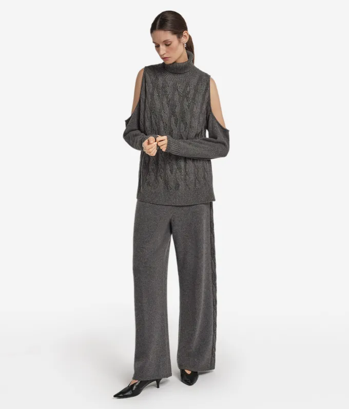 Maglia cut out con trecce e strass in Cashmere Ultrasoft