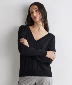 Maglia doppio scollo a V in Cashmere Silkfine