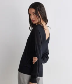 Maglia doppio scollo a V in Cashmere Silkfine