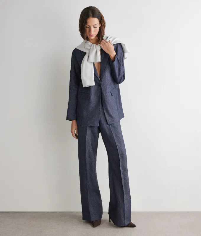 Pantalone dritto in lino lamé