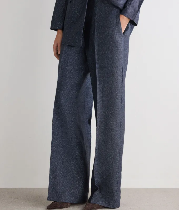 Pantalone dritto in lino lamé