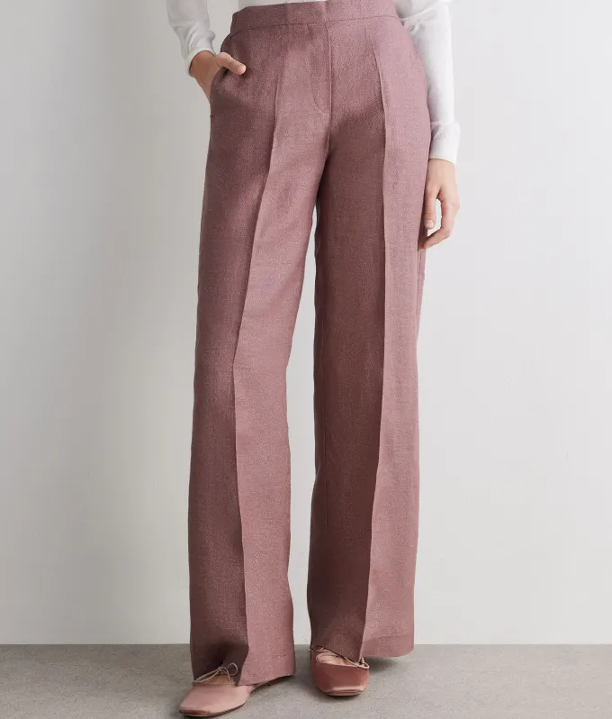 Pantalone dritto in lino lamé