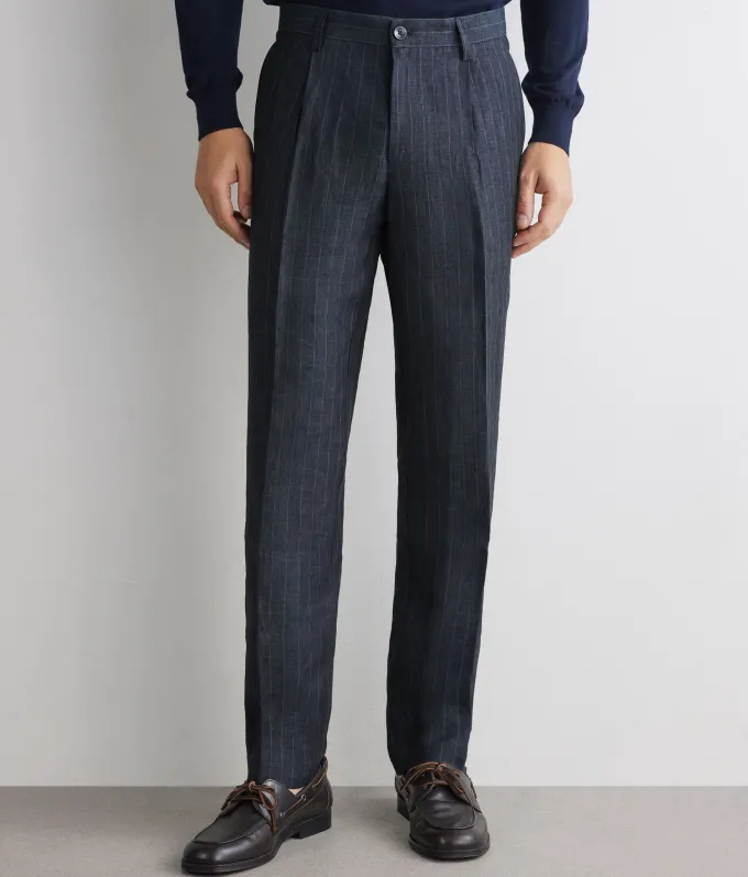 Pantalone in lino gessato