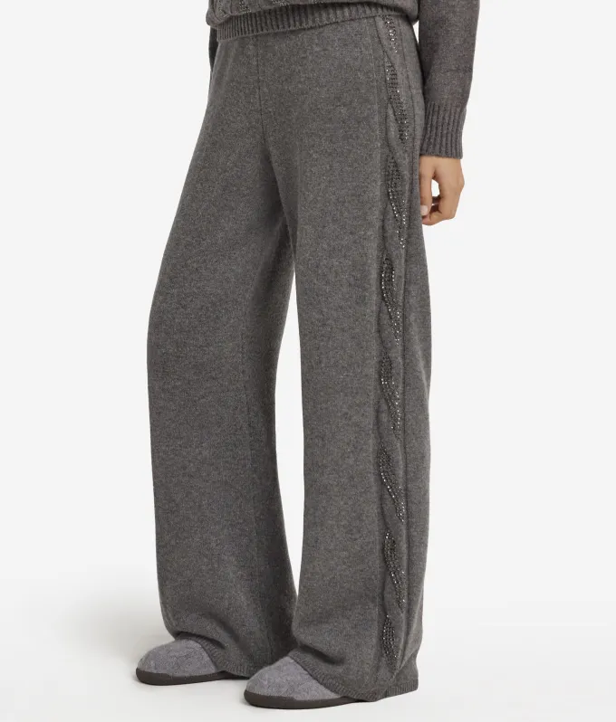 Pantalone palazzo con trecce e strass in Cashmere Ultrasoft