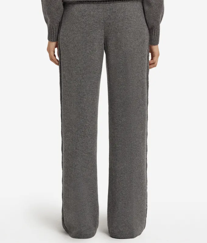 Pantalone palazzo con trecce e strass in Cashmere Ultrasoft