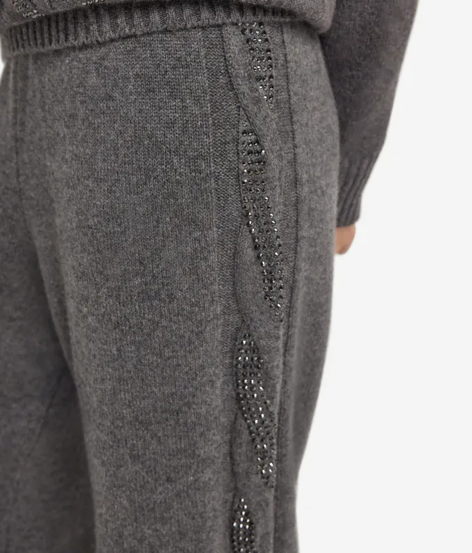 Pantalone palazzo con trecce e strass in Cashmere Ultrasoft
