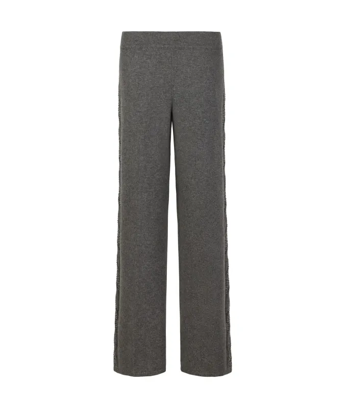Pantalone palazzo con trecce e strass in Cashmere Ultrasoft