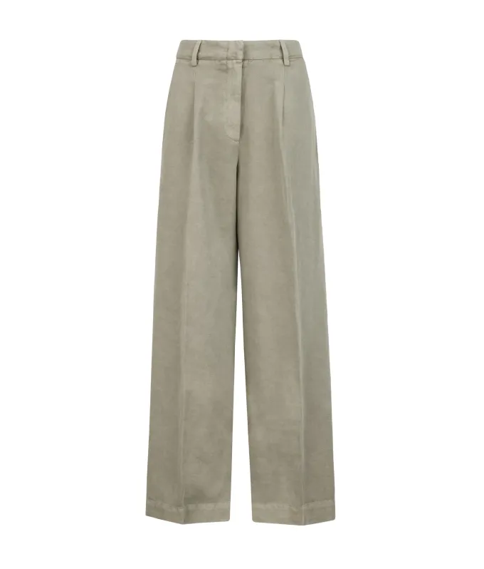 Pantalone palazzo in cotone e lino
