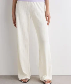 Pantalone punto gessato in lino cotone