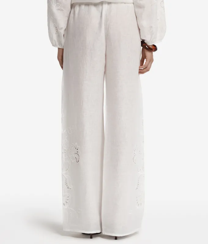Pantalone ricamato in lino