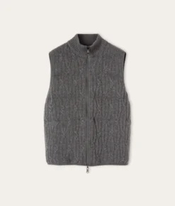 Piumino smanicato reversibile a coste intrecciate in cashmere