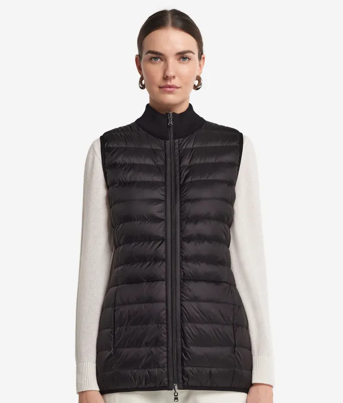 Piumino smanicato reversibile con cashmere